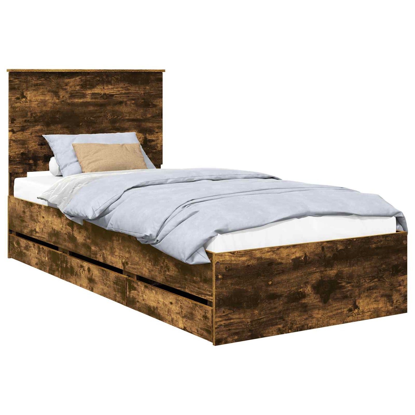 vidaXL Bed Frame with Drawer Smoked Oak 90 x 190 cm Engineer Wood