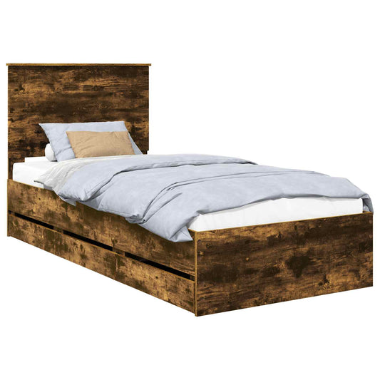 vidaXL Bed Frame with Drawer Smoked Oak 90 x 190 cm Engineer Wood