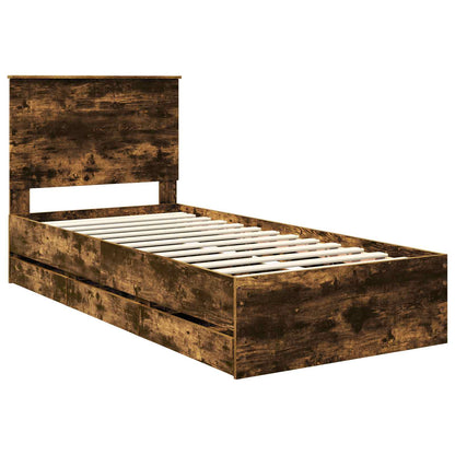 vidaXL Bed Frame with Drawer Smoked Oak 90 x 190 cm Engineer Wood