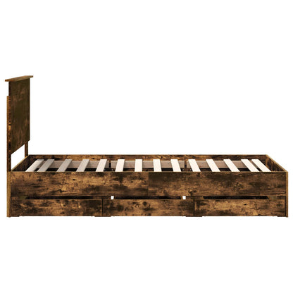 vidaXL Bed Frame with Drawer Smoked Oak 90 x 190 cm Engineer Wood