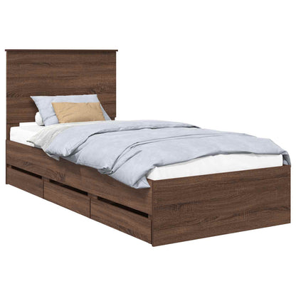 vidaXL Bed Frame with Drawer Brown Oak 90 x 190 cm Engineer Wood