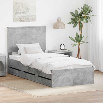 vidaXL Bed Frame with Drawer Concrete Grey 90 x 200 cm Engineer Wood