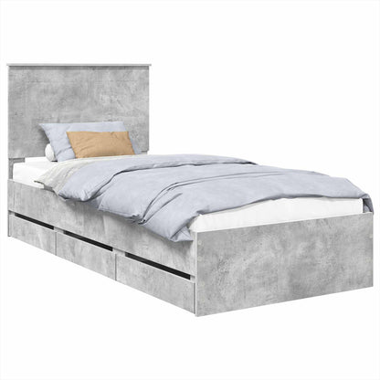 vidaXL Bed Frame with Drawer Concrete Grey 90 x 200 cm Engineer Wood