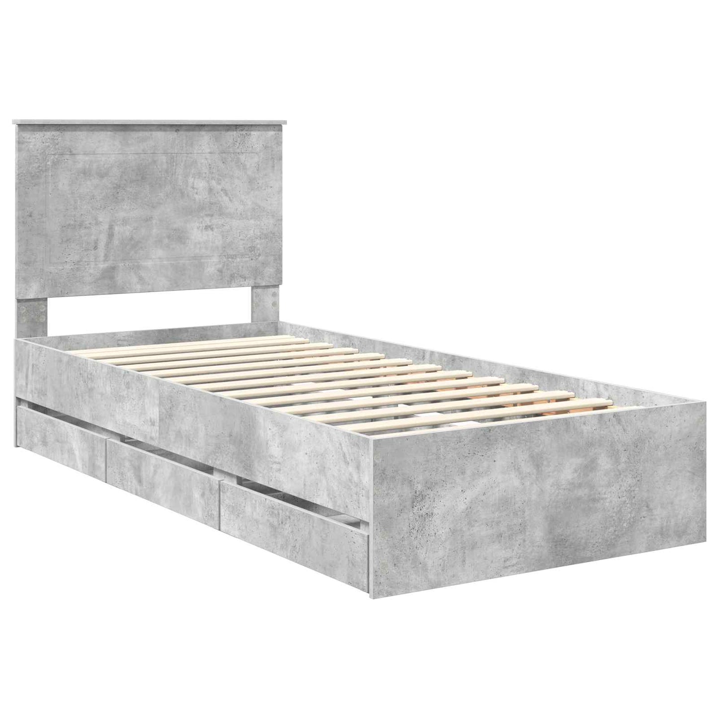 vidaXL Bed Frame with Drawer Concrete Grey 90 x 200 cm Engineer Wood