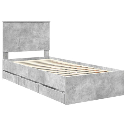 vidaXL Bed Frame with Drawer Concrete Grey 90 x 200 cm Engineer Wood