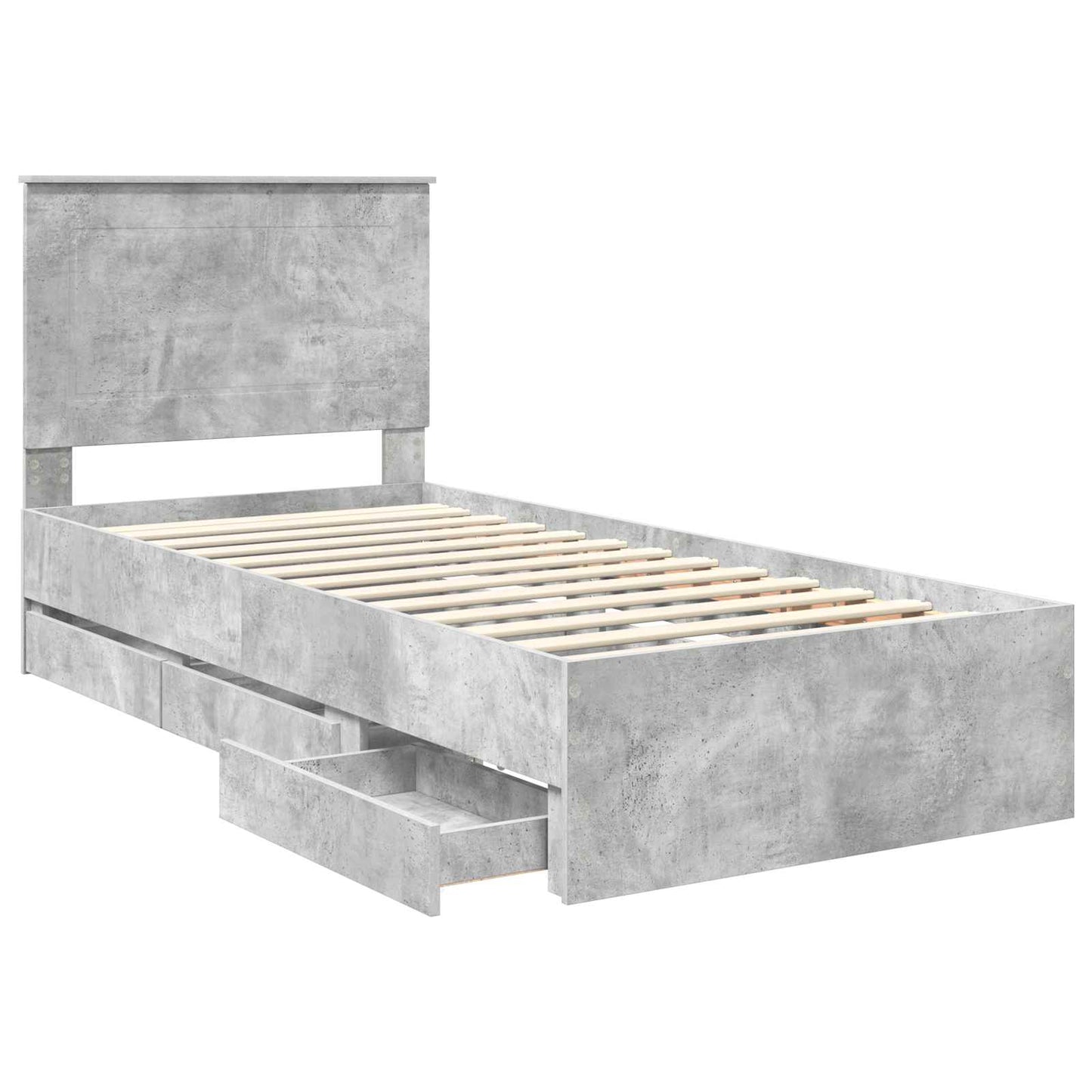 vidaXL Bed Frame with Drawer Concrete Grey 90 x 200 cm Engineer Wood