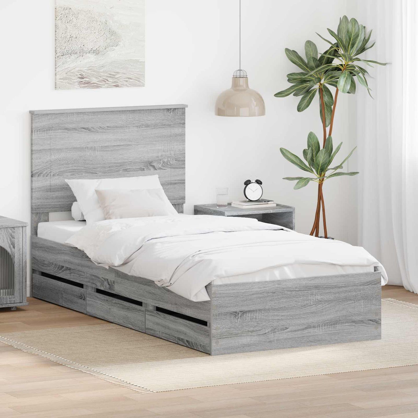 vidaXL Bed Frame with Drawer Grey Sonoma 90 x 200 cm Engineer Wood