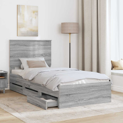 vidaXL Bed Frame with Drawer Grey Sonoma 90 x 200 cm Engineer Wood