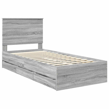 vidaXL Bed Frame with Drawer Grey Sonoma 90 x 200 cm Engineer Wood