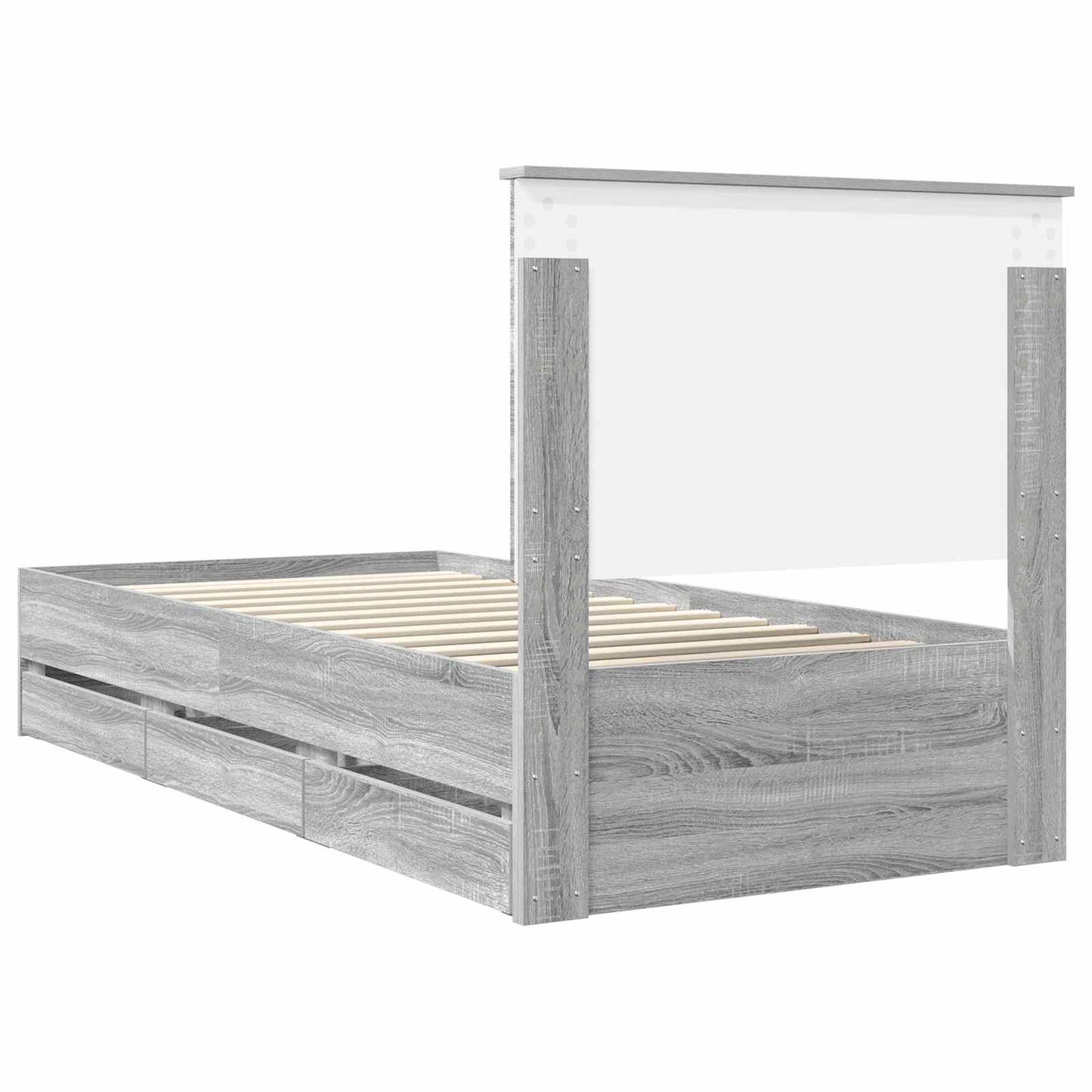 vidaXL Bed Frame with Drawer Grey Sonoma 90 x 200 cm Engineer Wood