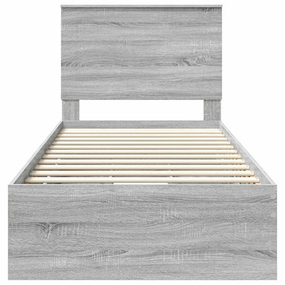 vidaXL Bed Frame with Drawer Grey Sonoma 90 x 200 cm Engineer Wood
