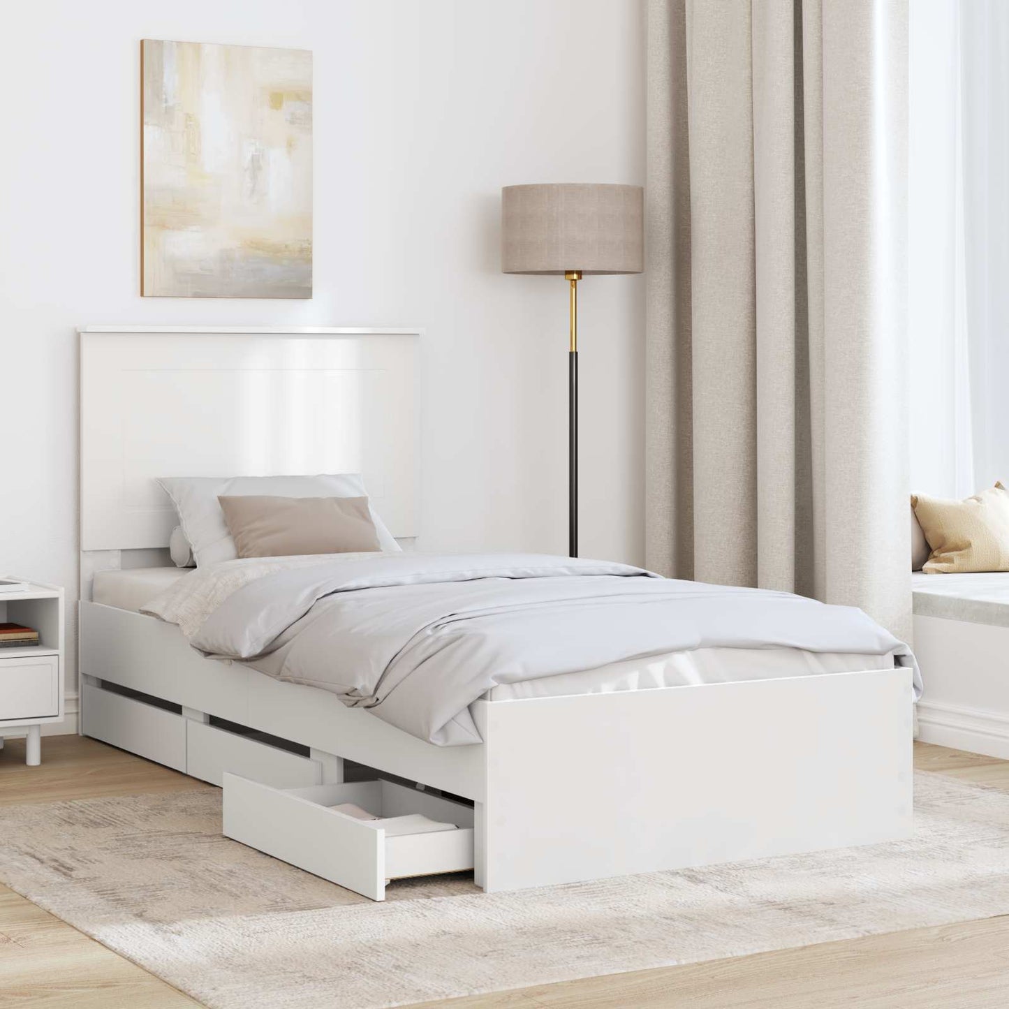 vidaXL Bed Frame with Drawer White 75 x 190 cm Engineer Wood