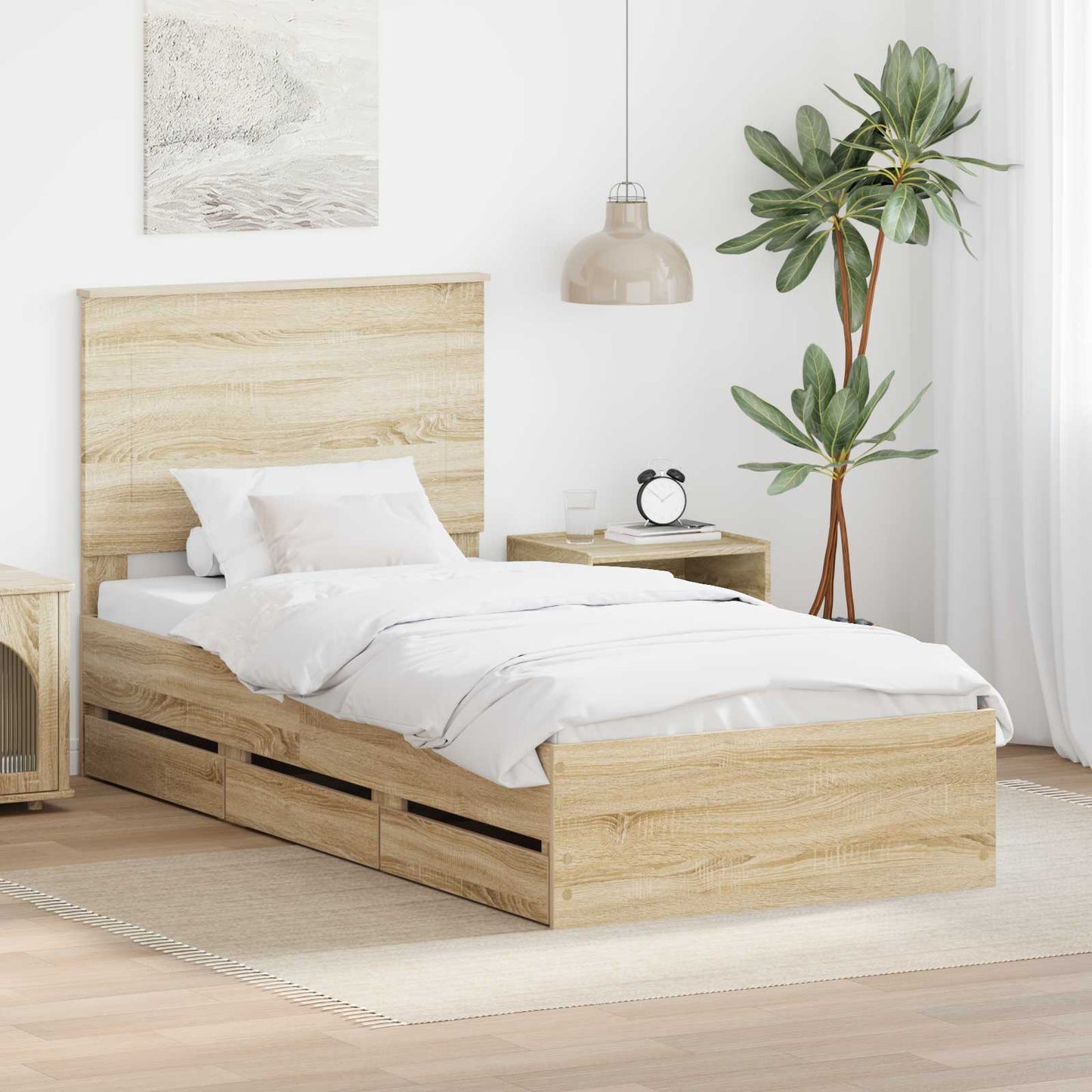 vidaXL Bed Frame with Drawer Sonoma Oak 75 x 190 cm Engineer Wood