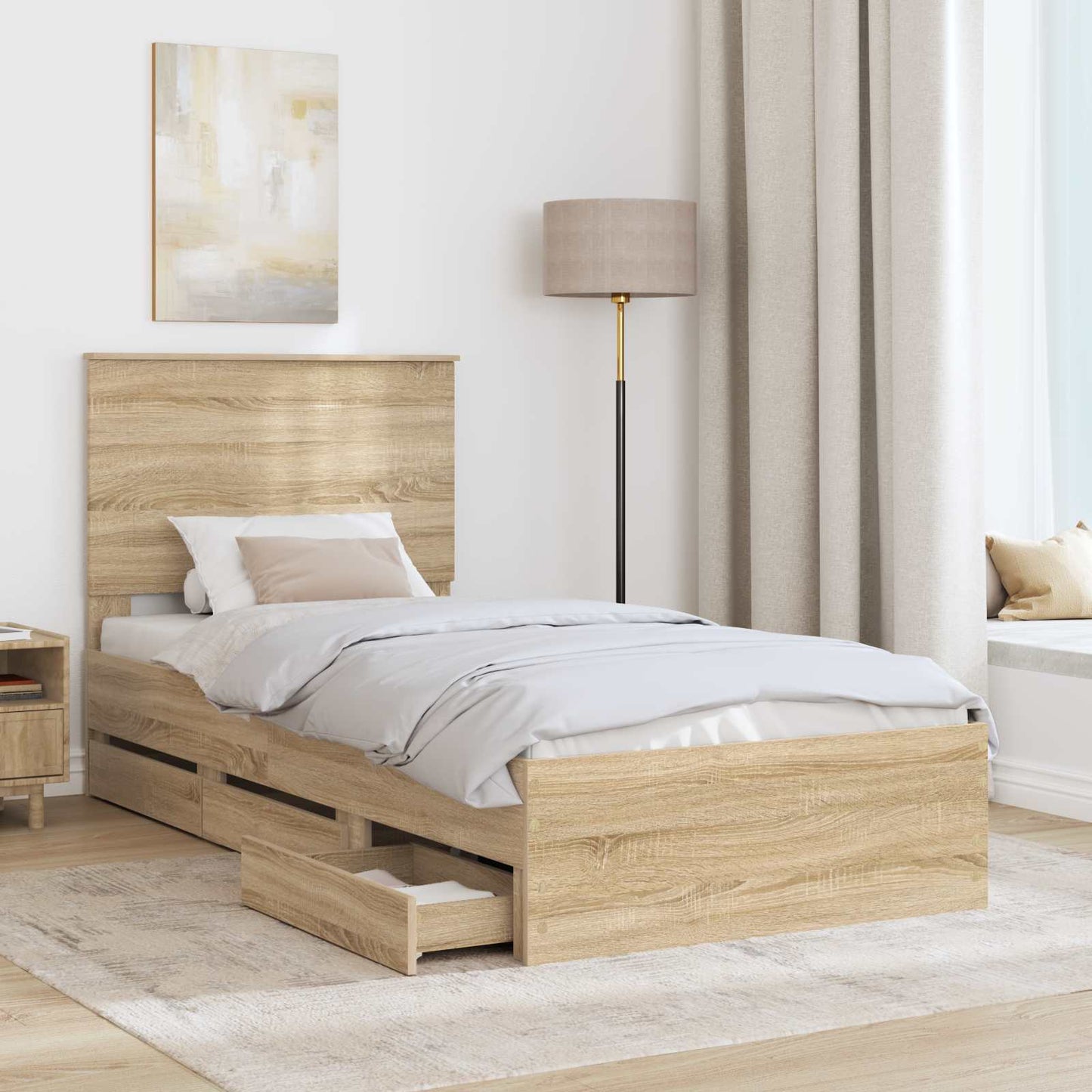 vidaXL Bed Frame with Drawer Sonoma Oak 75 x 190 cm Engineer Wood