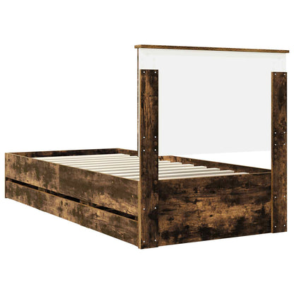 vidaXL Bed Frame with Drawer Smoked Oak 75 x 190 cm Engineer Wood