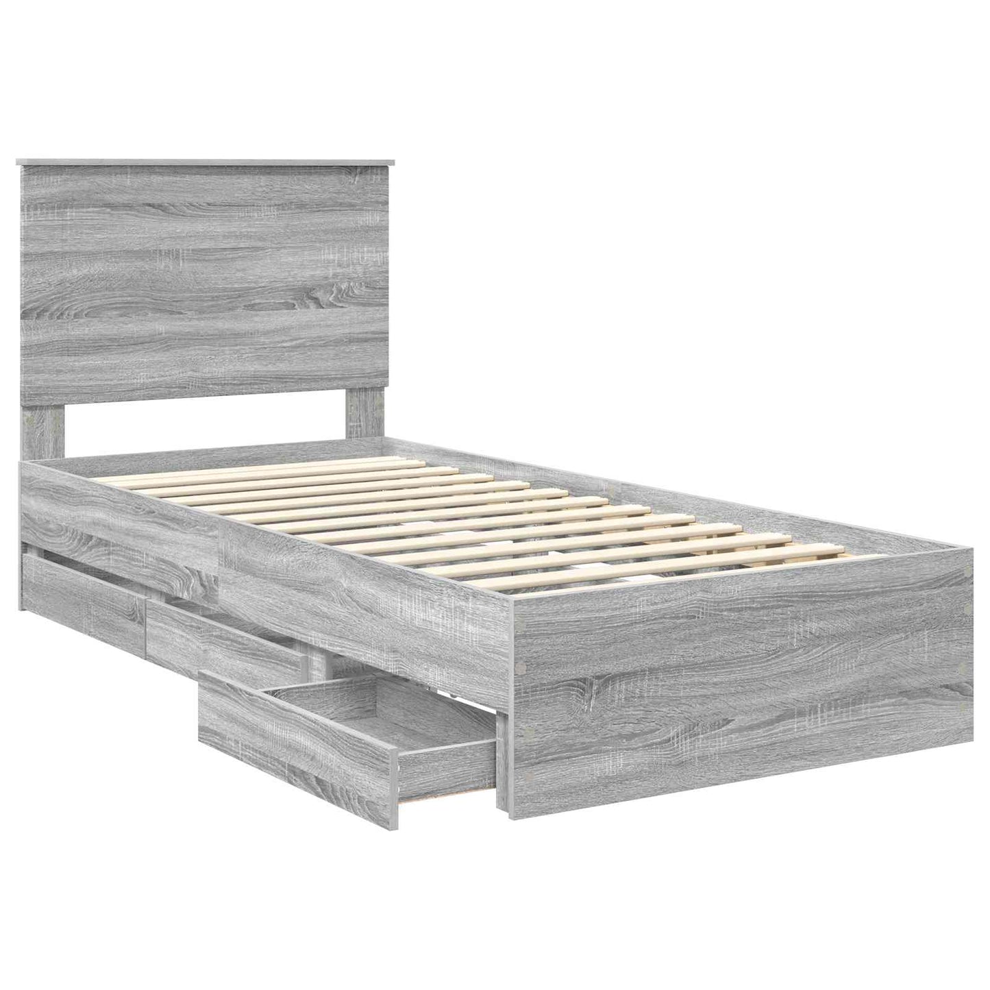 vidaXL Bed Frame with Drawer Grey Sonoma 75 x 190 cm Engineer Wood