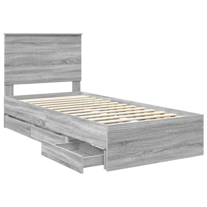 vidaXL Bed Frame with Drawer Grey Sonoma 75 x 190 cm Engineer Wood