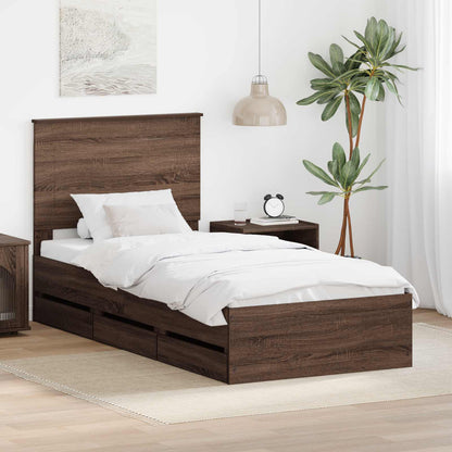 vidaXL Bed Frame with Drawer Brown Oak 75 x 190 cm Engineer Wood