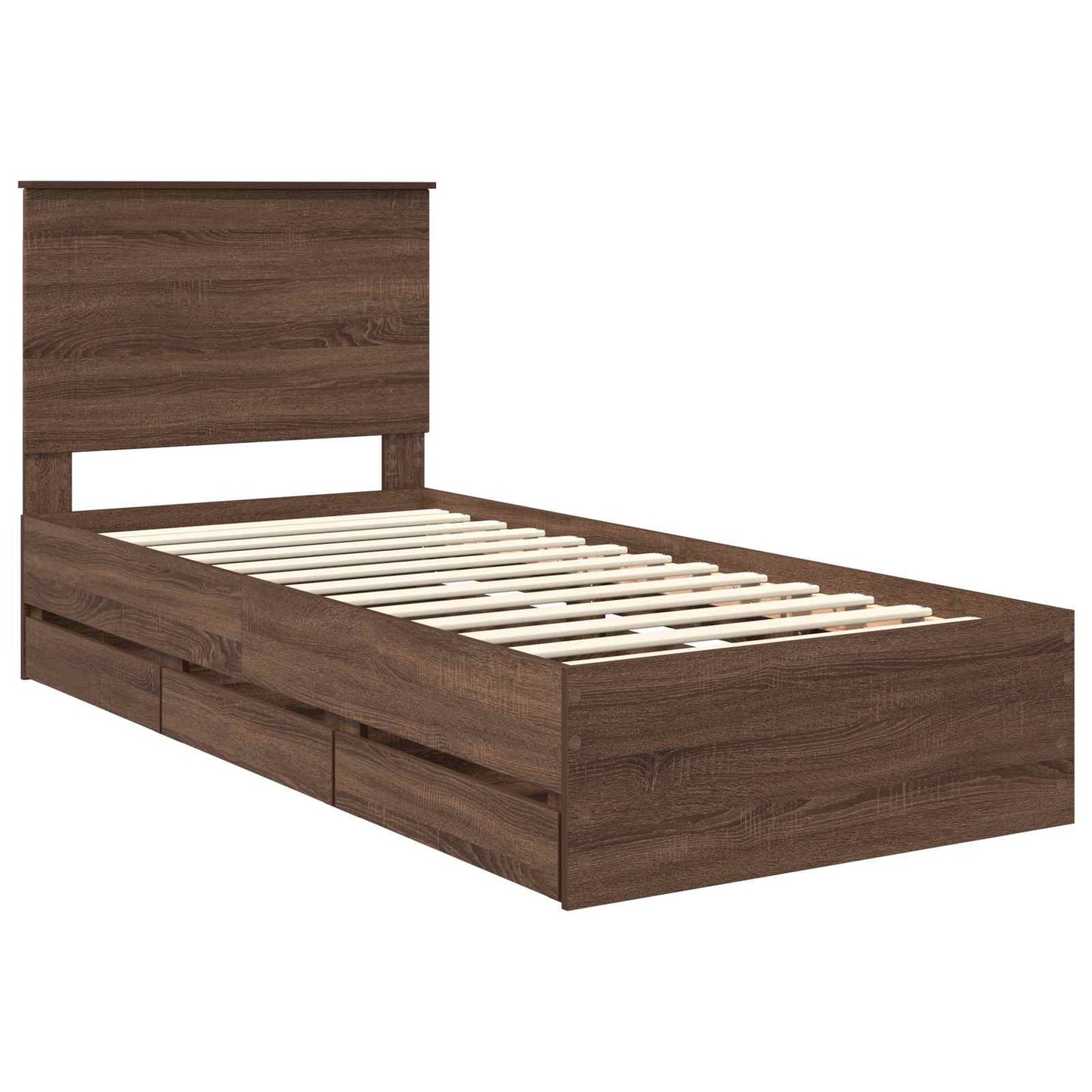 vidaXL Bed Frame with Drawer Brown Oak 75 x 190 cm Engineer Wood