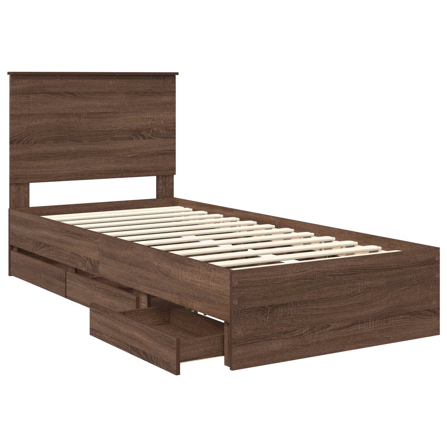 vidaXL Bed Frame with Drawer Brown Oak 75 x 190 cm Engineer Wood