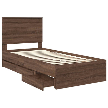 vidaXL Bed Frame with Drawer Brown Oak 75 x 190 cm Engineer Wood