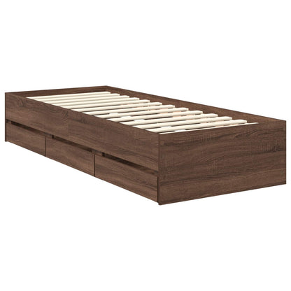 vidaXL Bed Frame with Drawer Brown Oak 75 x 190 cm Engineer Wood