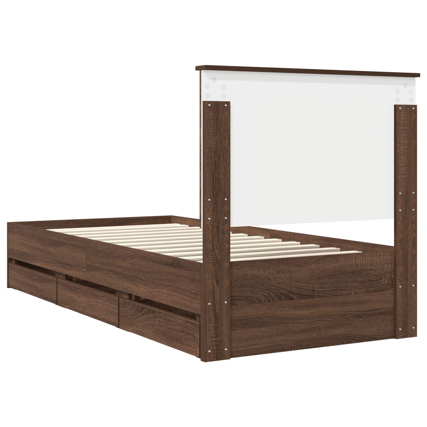 vidaXL Bed Frame with Drawer Brown Oak 75 x 190 cm Engineer Wood