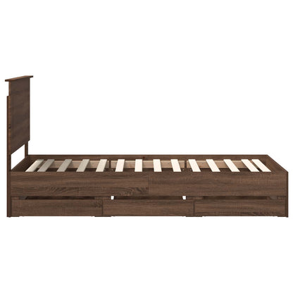 vidaXL Bed Frame with Drawer Brown Oak 75 x 190 cm Engineer Wood