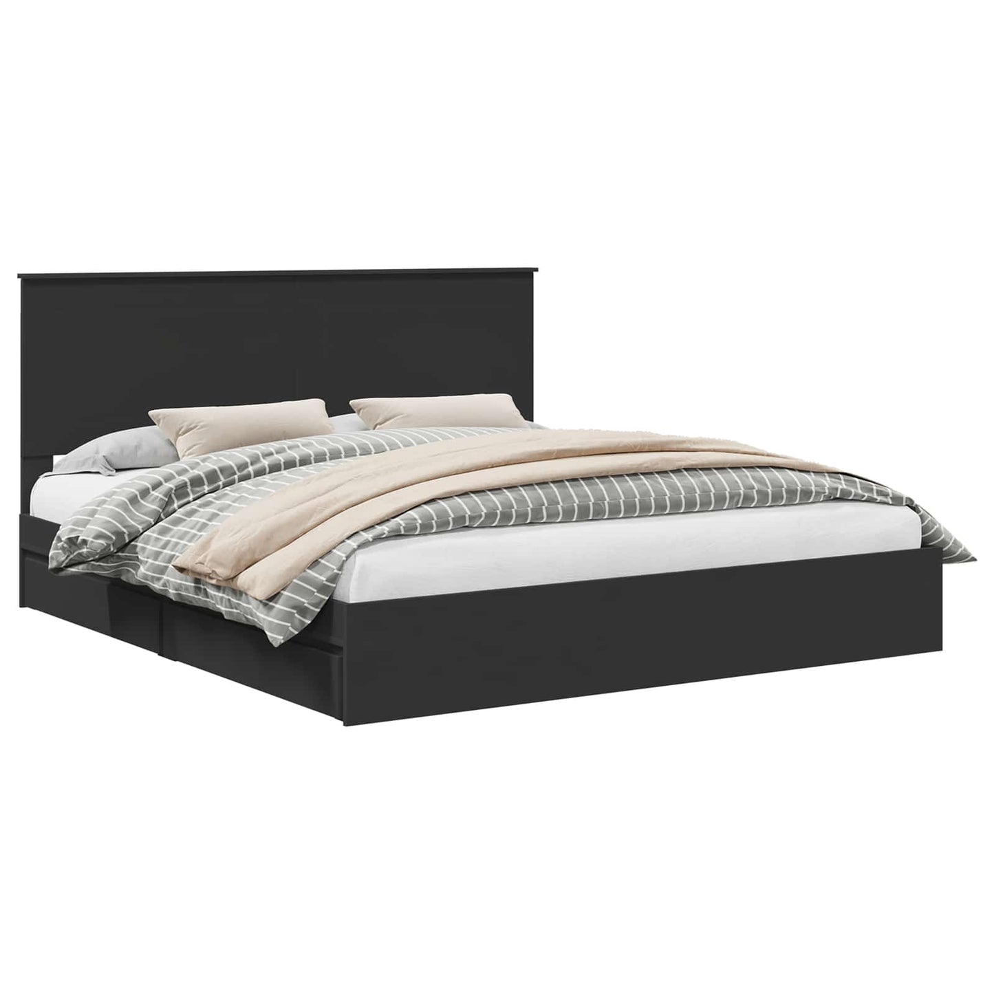 vidaXL Storage Bed with Headboard Black 200 x 200 cm Engineered Wood