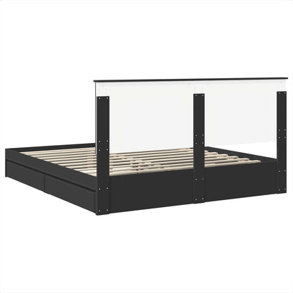 vidaXL Storage Bed with Headboard Black 200 x 200 cm Engineered Wood