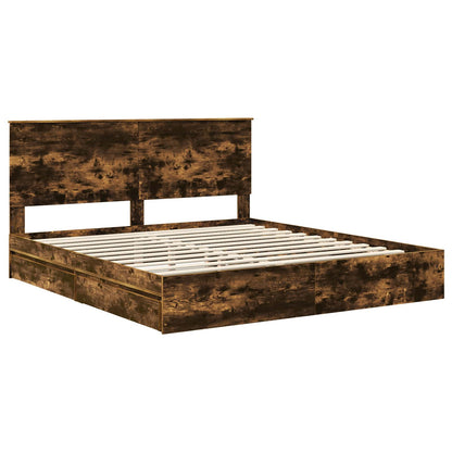 vidaXL Storage Bed with Drawer Smoked Oak 180 x 200 cm Engineered Wood
