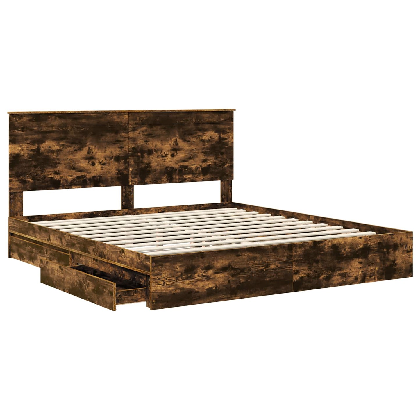 vidaXL Storage Bed with Drawer Smoked Oak 180 x 200 cm Engineered Wood