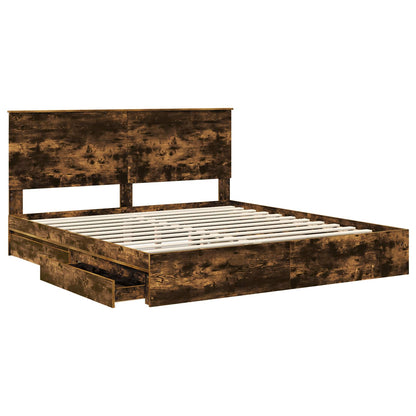 vidaXL Storage Bed with Drawer Smoked Oak 180 x 200 cm Engineered Wood