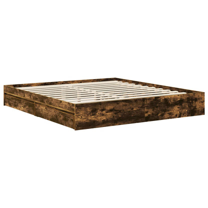 vidaXL Storage Bed with Drawer Smoked Oak 180 x 200 cm Engineered Wood
