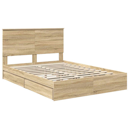 vidaXL Storage Bed with Drawer Sonoma Oak 160 x 200 cm Engineered Wood
