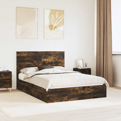 vidaXL Storage Bed with Drawer Smoked Oak 160 x 200 cm Engineered Wood