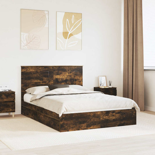 vidaXL Storage Bed with Drawer Smoked Oak 160 x 200 cm Engineered Wood
