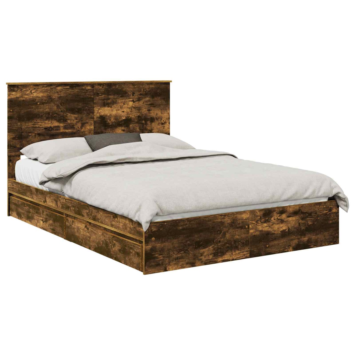 vidaXL Storage Bed with Drawer Smoked Oak 160 x 200 cm Engineered Wood