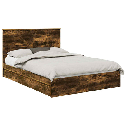 vidaXL Storage Bed with Drawer Smoked Oak 160 x 200 cm Engineered Wood