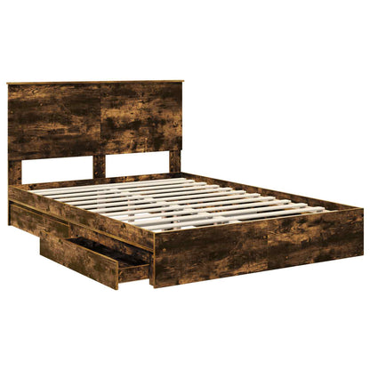 vidaXL Storage Bed with Drawer Smoked Oak 160 x 200 cm Engineered Wood