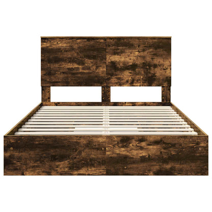 vidaXL Storage Bed with Drawer Smoked Oak 160 x 200 cm Engineered Wood