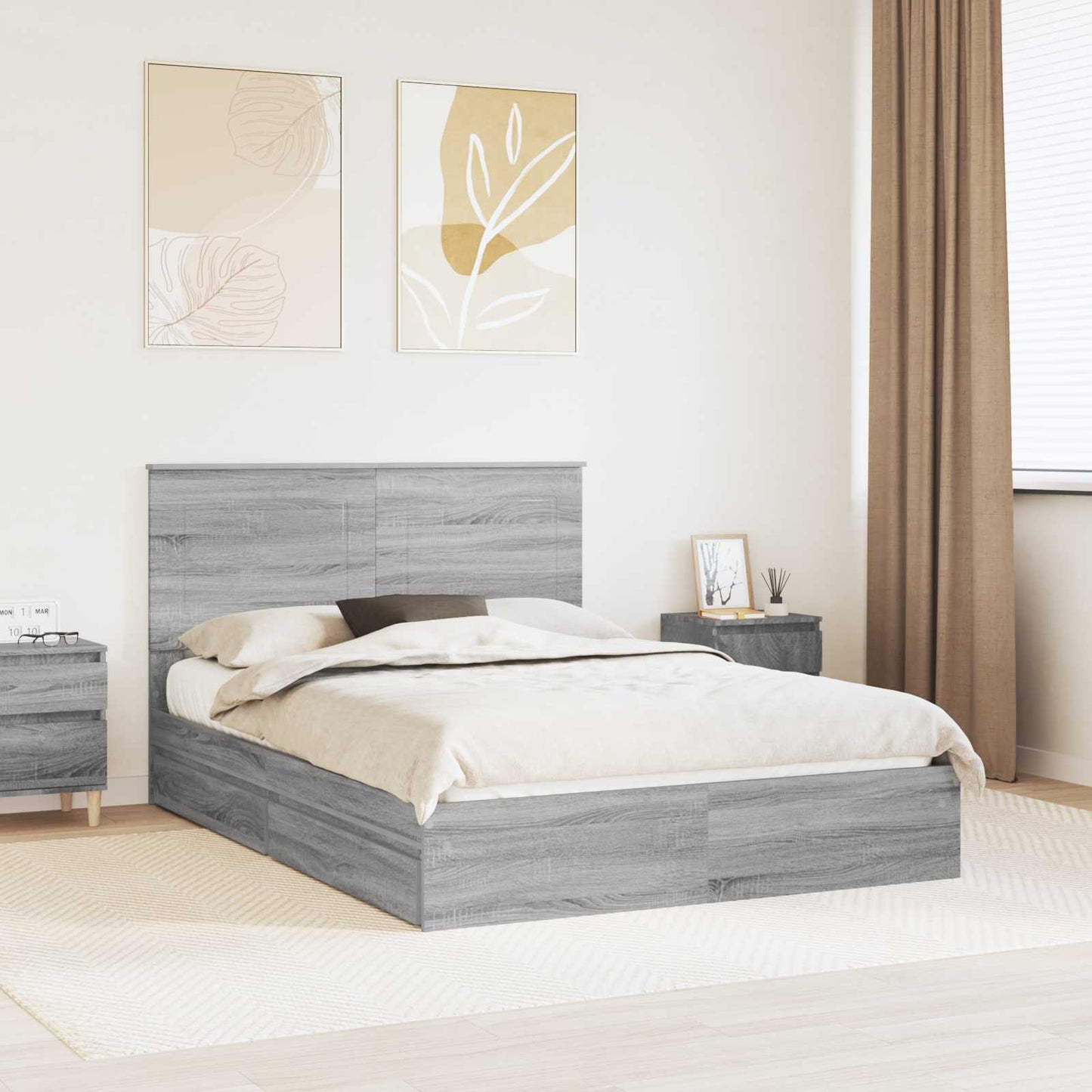 vidaXL Storage Bed Grey Sonoma 140 x 200 cm Engineered Wood