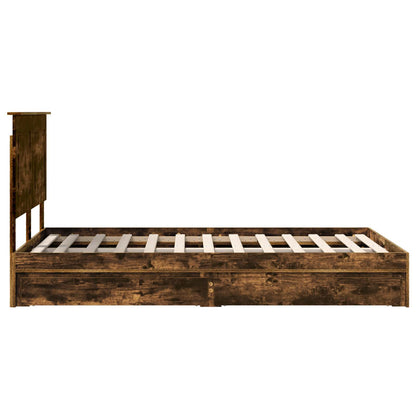 vidaXL Storage Bed with Drawer Smoked Oak 135 x 190 cm Engineered Wood
