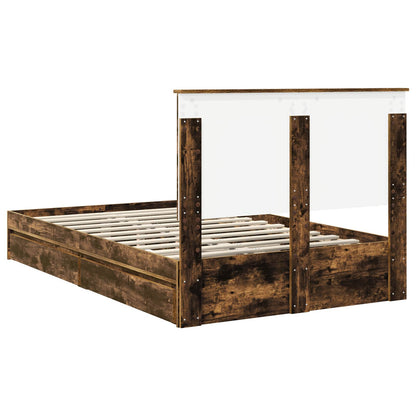 vidaXL Storage Bed with Drawer Smoked Oak 120 x 200 cm Engineered Wood