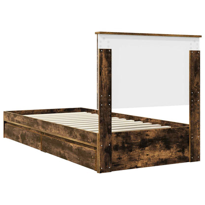 vidaXL Storage Bed with Drawer Smoked Oak 100 x 200 cm Engineered Wood