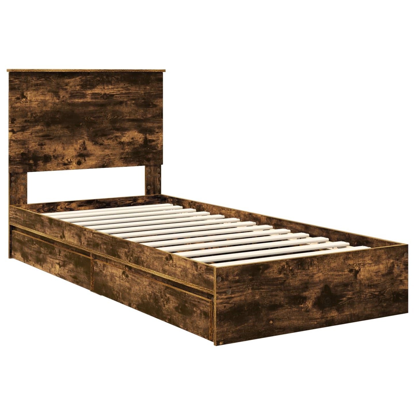vidaXL Storage Bed with Drawer Smoked Oak 90 x 200 cm Engineered Wood