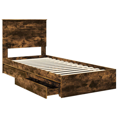 vidaXL Storage Bed with Drawer Smoked Oak 90 x 200 cm Engineered Wood