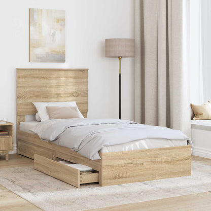 vidaXL Storage Bed with Drawer Sonoma Oak 75 x 190 cm Engineered Wood