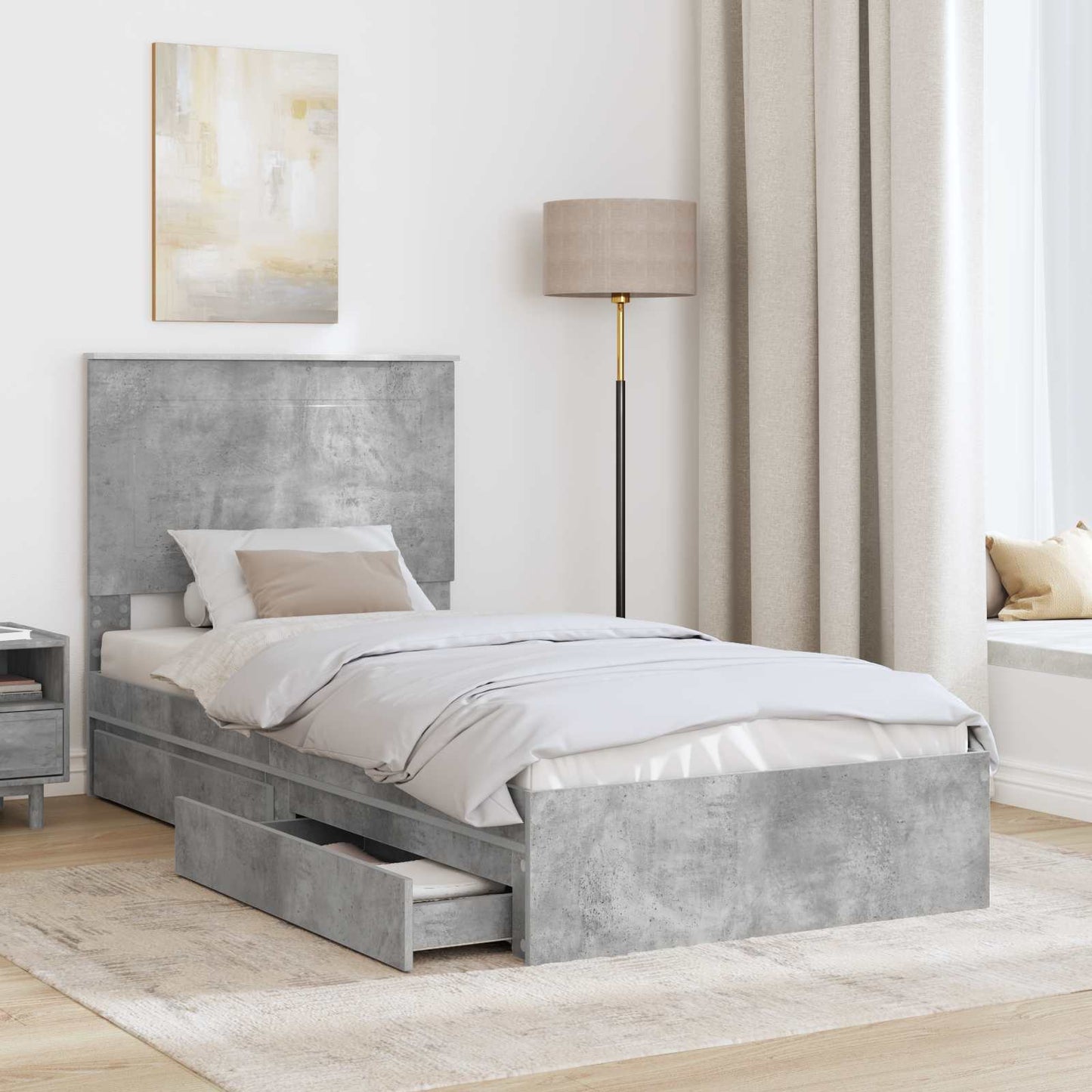 vidaXL Storage Bed Concrete Grey 75 x 190 cm Engineered Wood