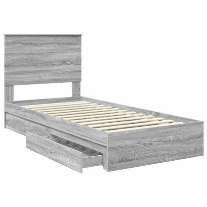 vidaXL Storage Bed with Drawer Grey Sonoma 75 x 190 cm Engineered Wood